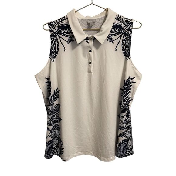 Chico's Zenergy UPF 50 Printed Sleeveless Polo Tank Black White Size 3 or XL NEW - Picture 1 of 6